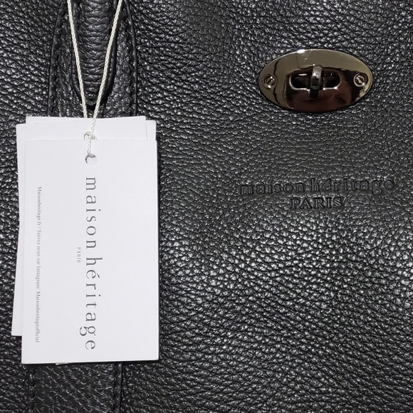 NWT! MAISON HERITAGE ELIS BLACK LEATHER TOTE BAG - Picture 12 of 13